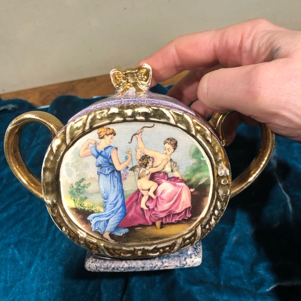 Vintage Sadler Gold and Multicolor Decorative sugar bowl or candle holder.